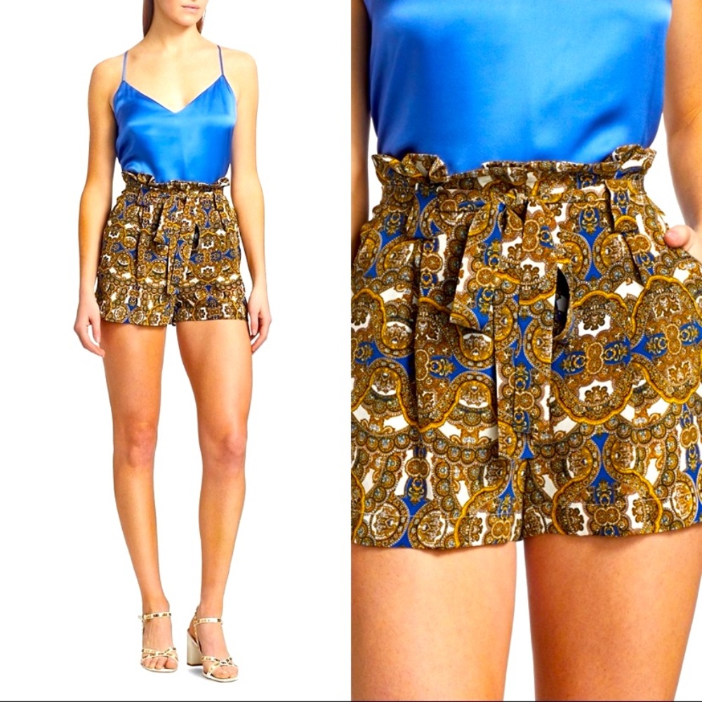 L’agence Alex Titanate Yellow Paperbag Silk Shorts